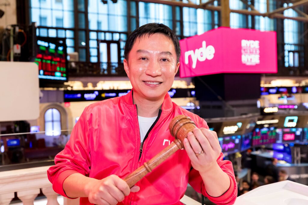 Ryde CEO and Founder Terence Zou rings the New York Stock Exchange Closing Bell on April 4, 2024 in celebration of its successful listing on the NYSE. Photo credits: NYSE